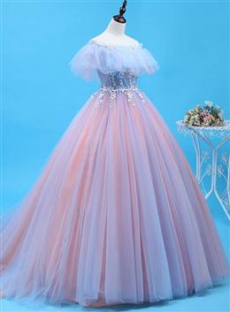 Picture of Charming Blue and Pink Tulle Off Shoulder Sweet 16 Dresses with Lace, Ball Gown Formal Dresses